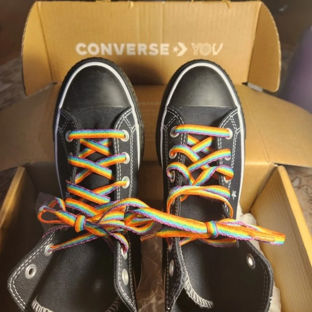 Converse Black & Multi Color High Tops. One of a Kind! Custom Made But Too Small - Picture 2 of 6